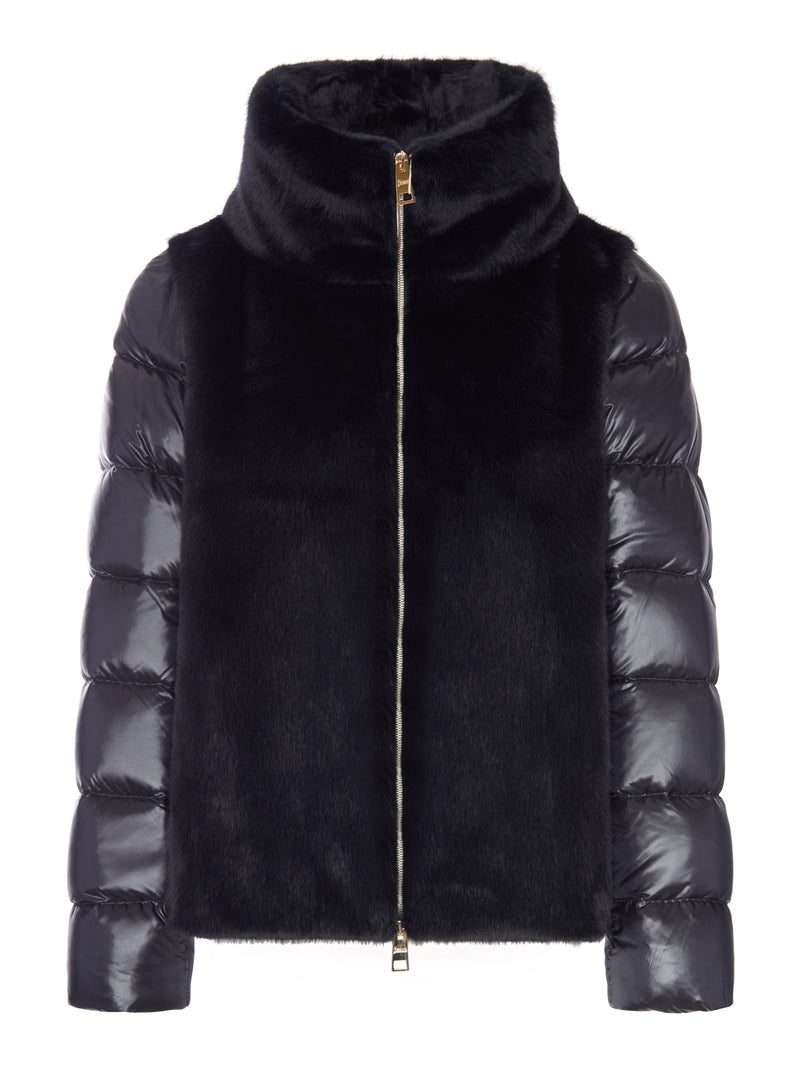 PUFFER JACKET WITH FAUX FUR PANEL
