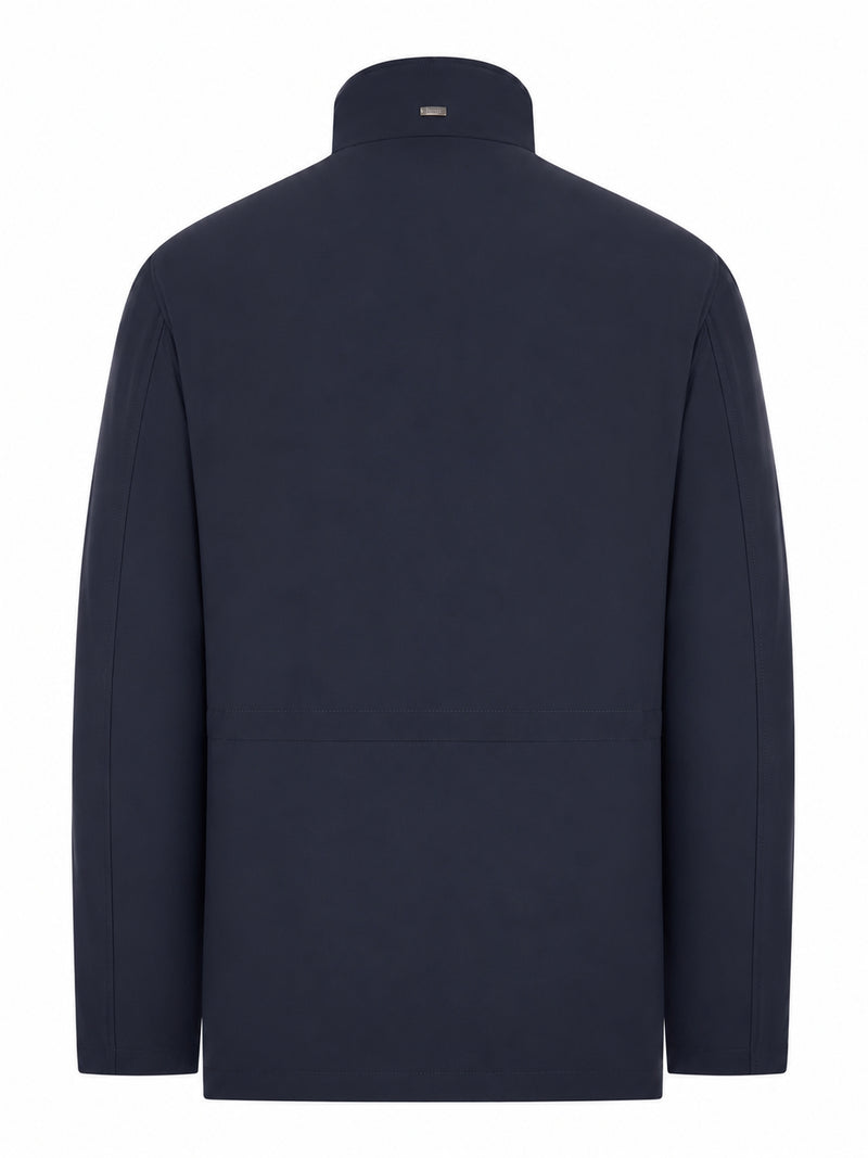 TECHNICAL FABRIC COAT WITH HIGH COLLAR AND BUTTONS