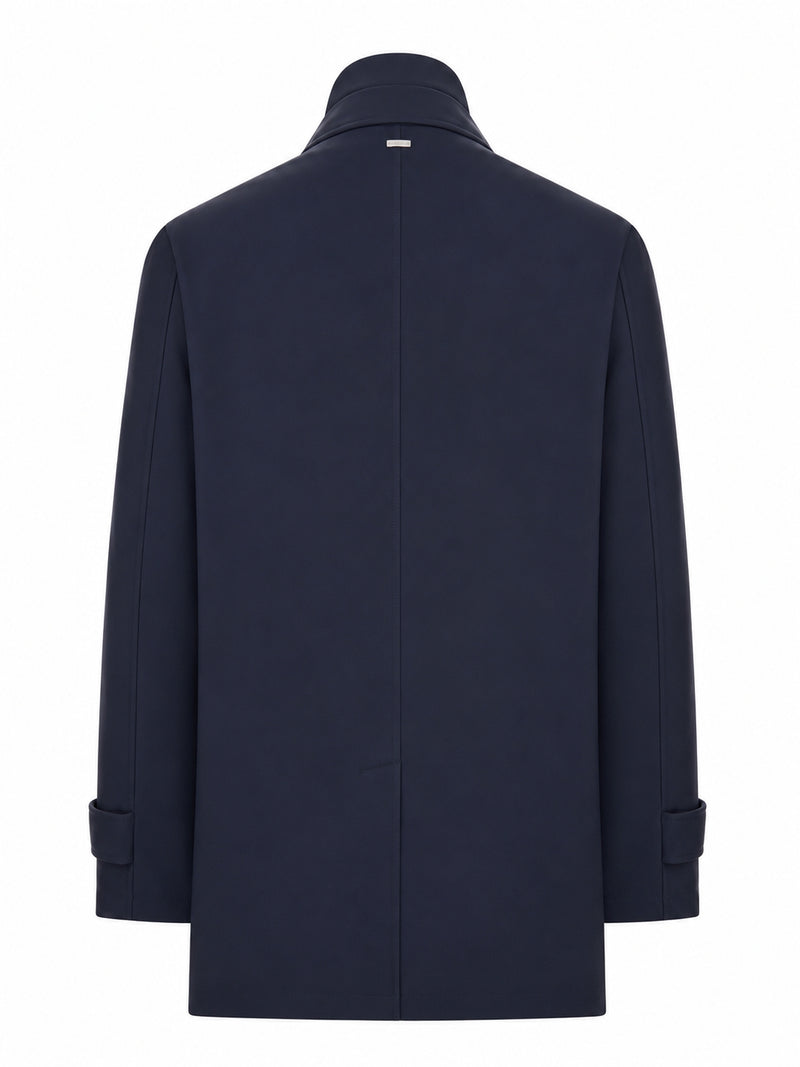 WATERPROOF TECHNICAL FABRIC COAT WITH BUTTONS AND A HIGH COLLAR