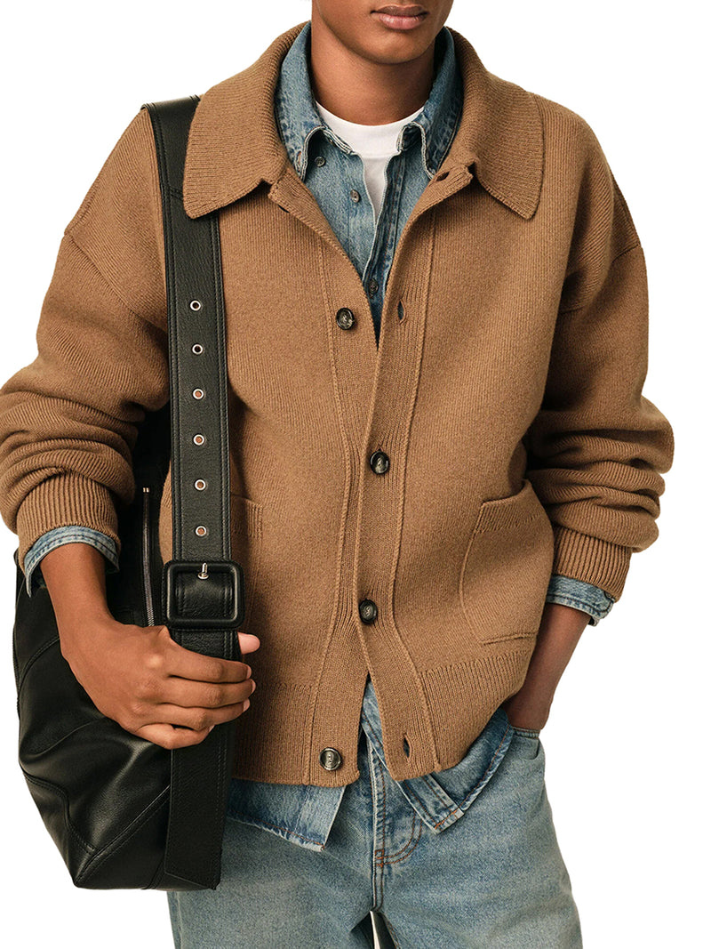 WOOL CARDIGAN WITH SHIRT COLLAR