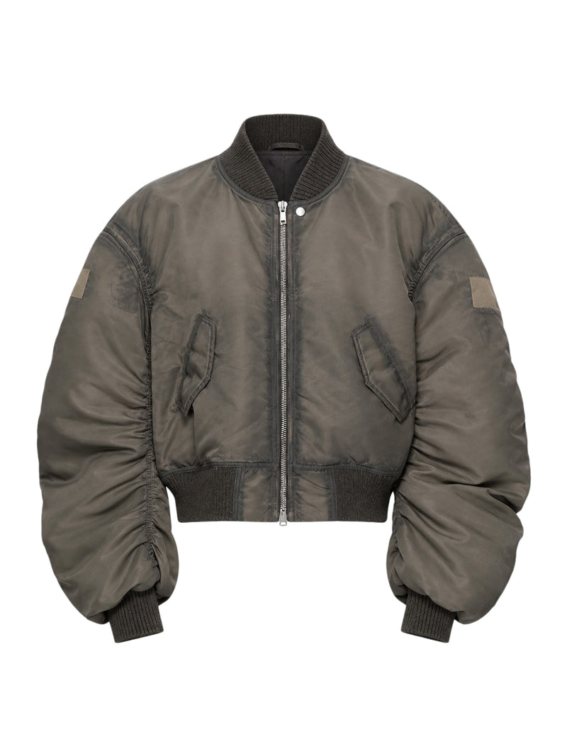 GREY NYLON CROPPED BOMBER JACKET