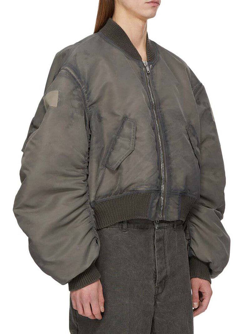 GREY NYLON CROPPED BOMBER JACKET