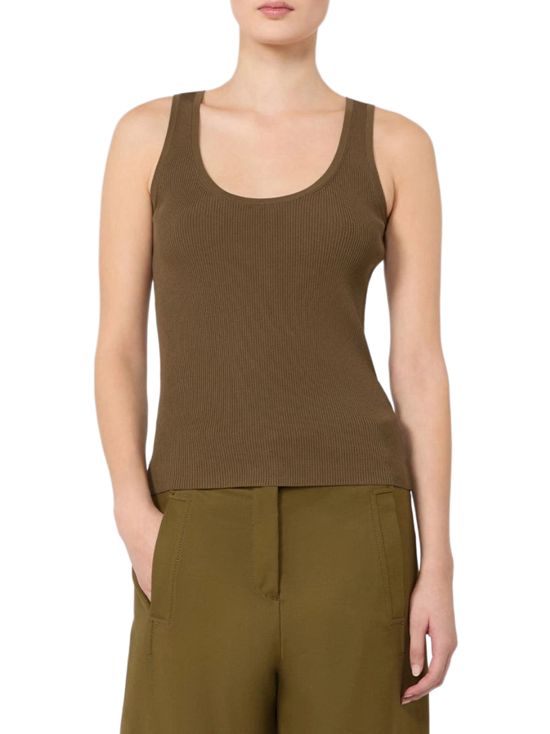 FITTED RIBBED TOP IN VISCOSE CREPE