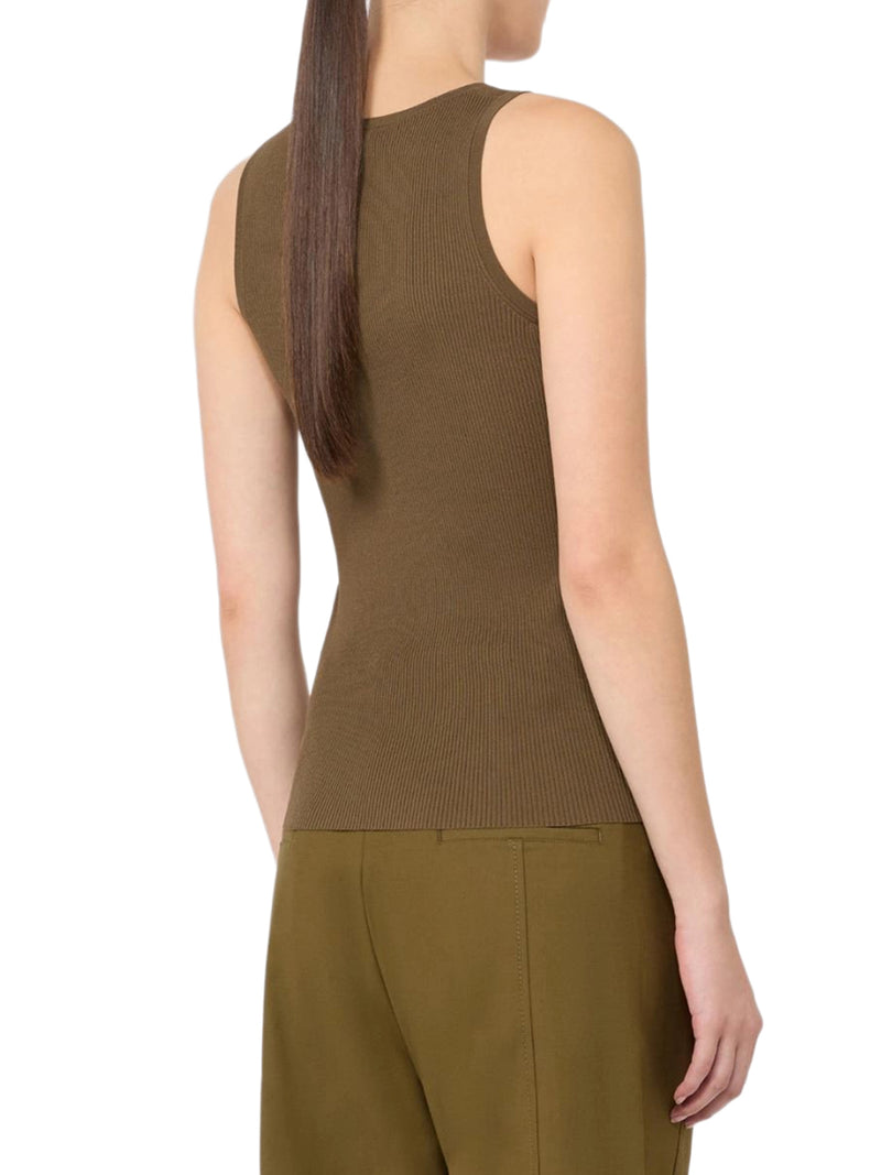 FITTED RIBBED TOP IN VISCOSE CREPE