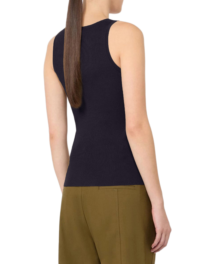 FITTED RIBBED TOP IN VISCOSE CREPE