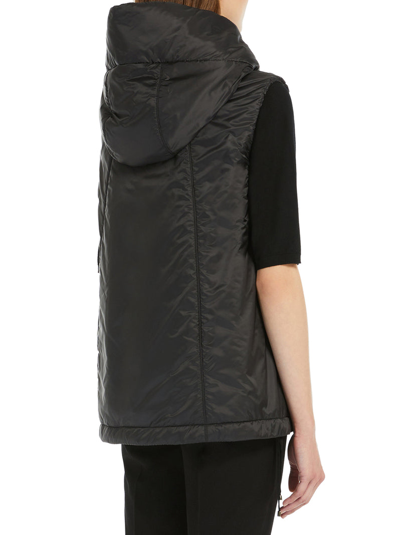 PADDED VEST WITH HOOD IN WATERPROOF CANVAS