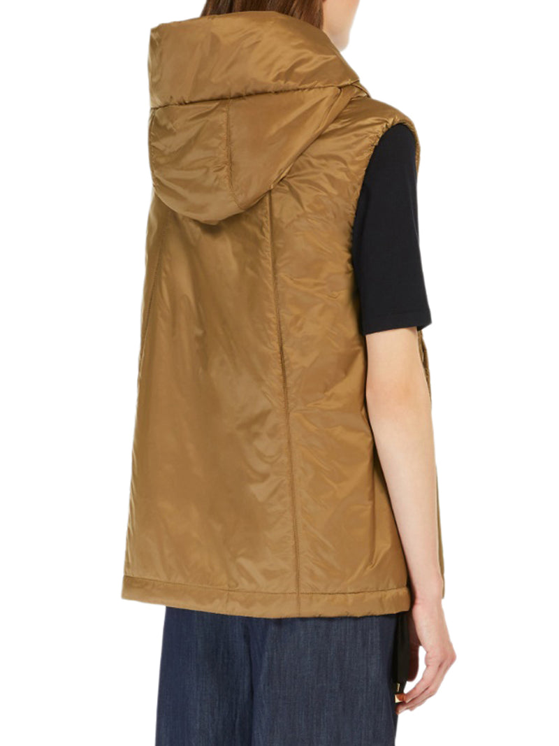 PADDED VEST WITH HOOD IN WATERPROOF CANVAS