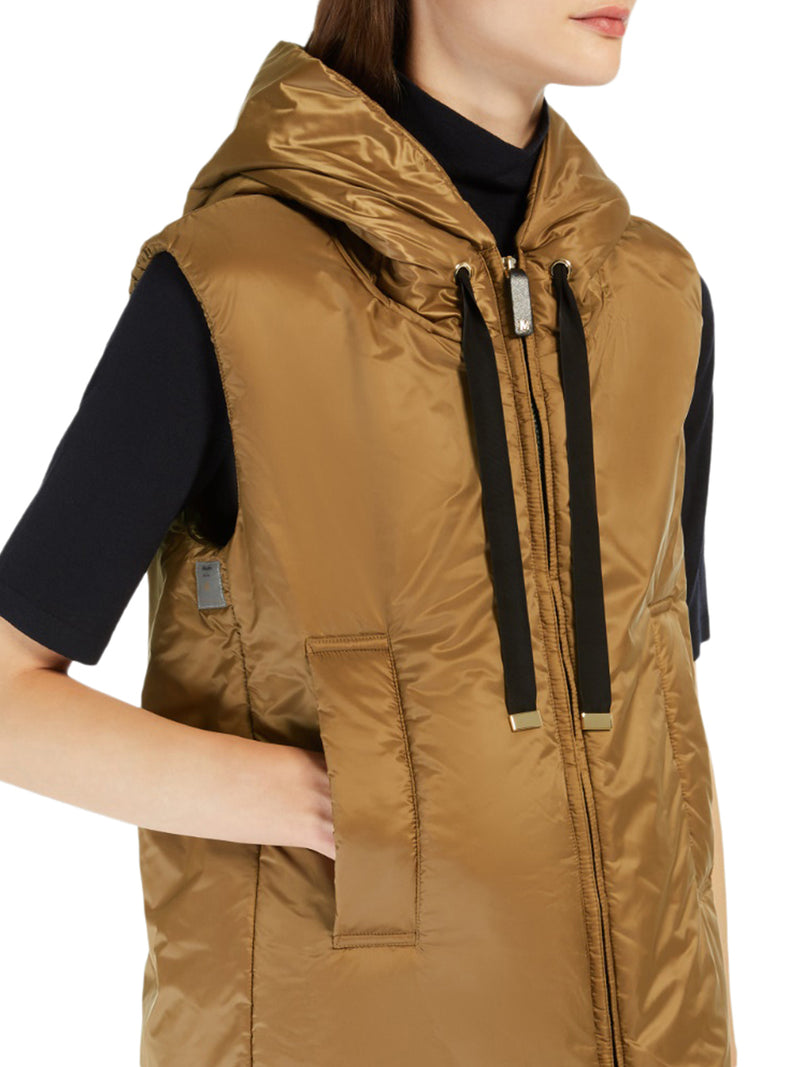 PADDED VEST WITH HOOD IN WATERPROOF CANVAS