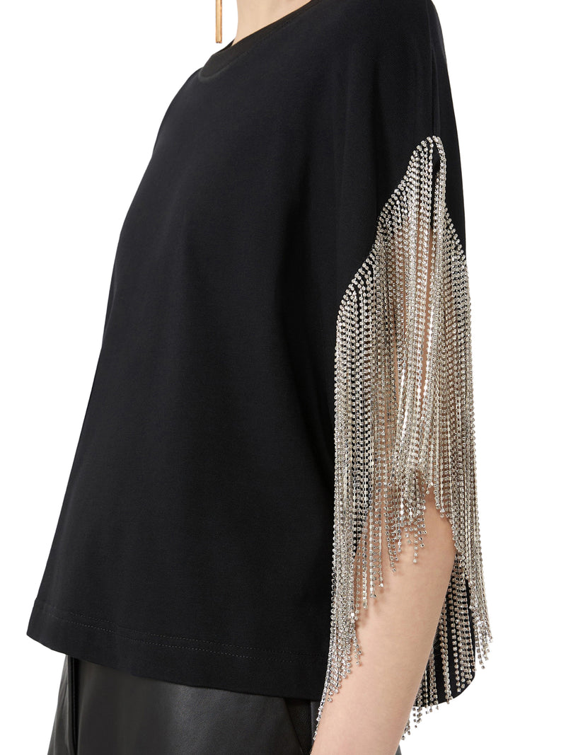 BOXY T-SHIRT IN COTTON WITH RHINESTONE FRINGES