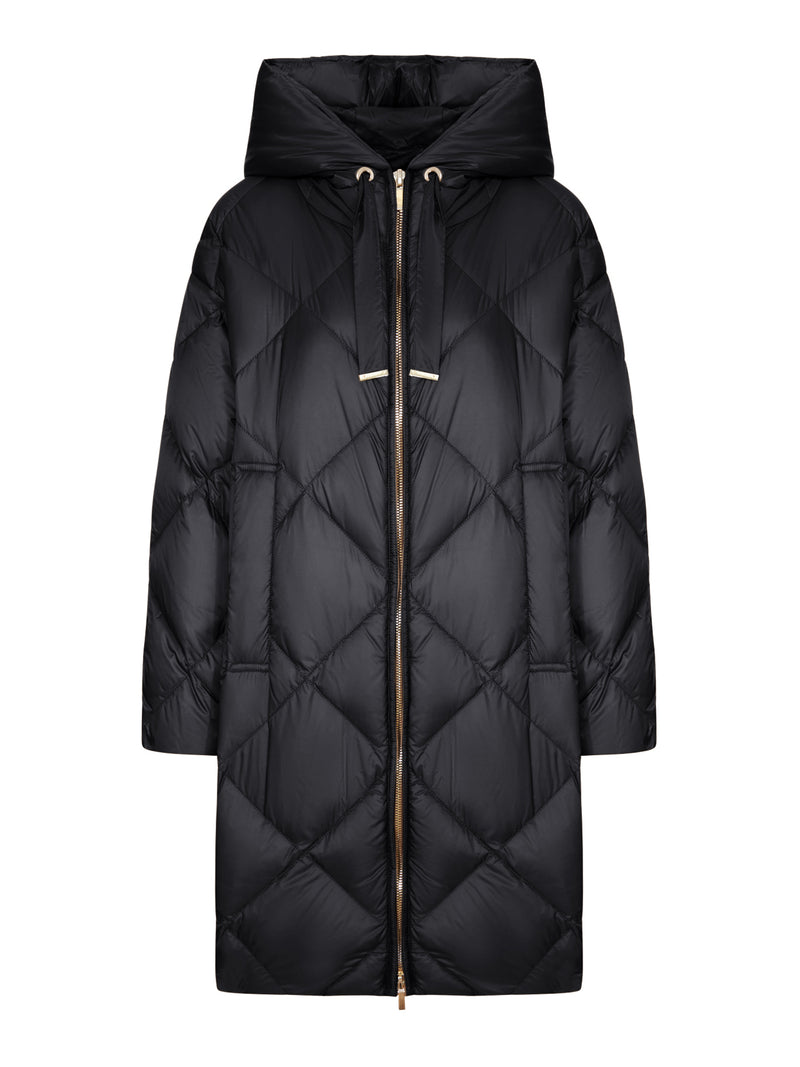 WATER-REPELLENT CANVAS HOODED MIDI PUFFER COAT