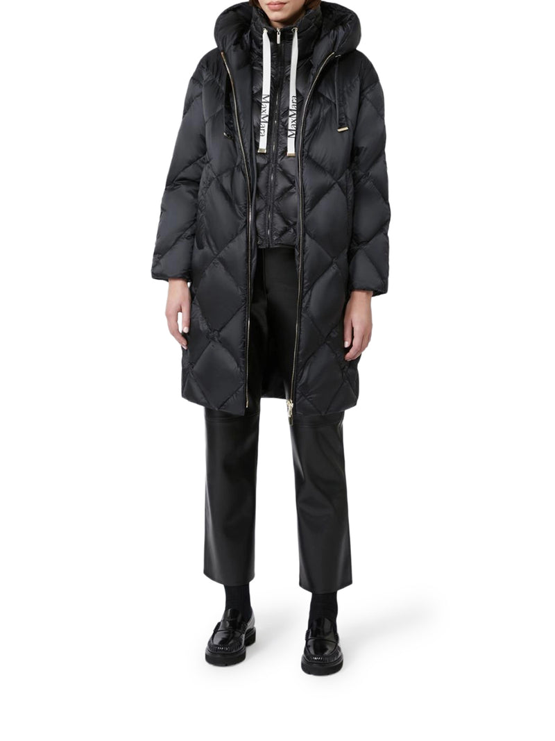WATER-REPELLENT CANVAS HOODED MIDI PUFFER COAT