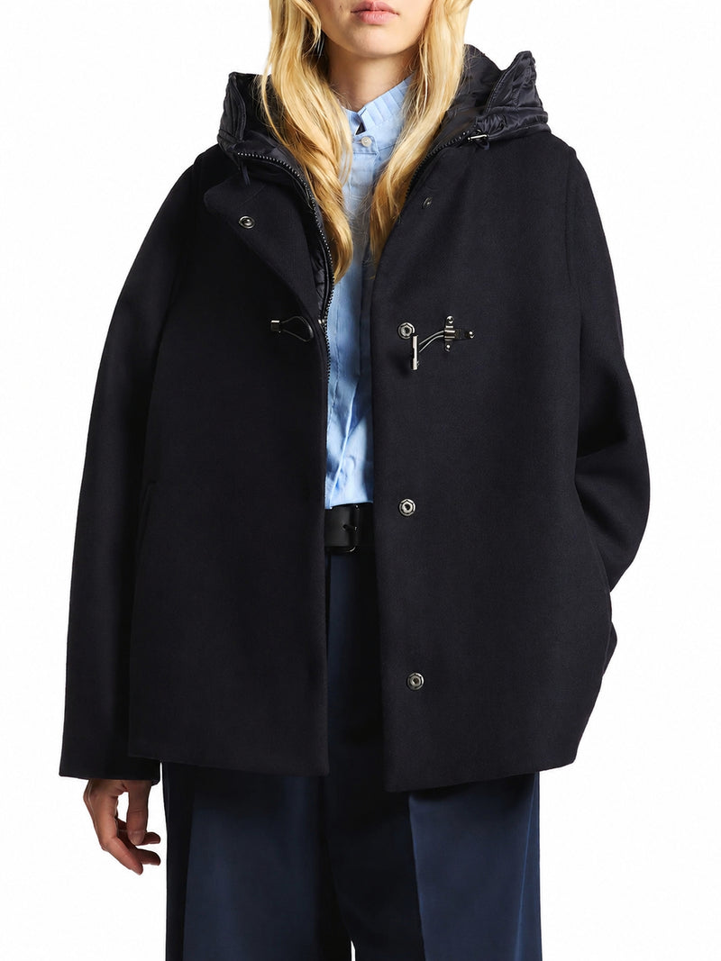 TOGGLE COAT CAPE IN WOOL AND CASHMERE BRUSHED CLOTH