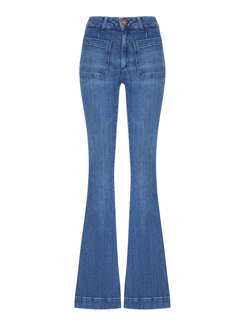 FLARE DENIM JEANS WITH PATCH POCKETS