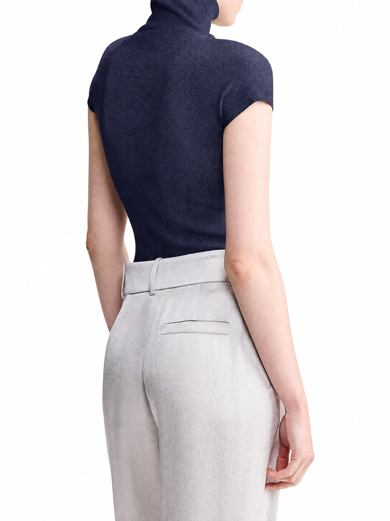 ENGLISH RIBBED VISCOSE TURTLENECK TOP WITH SHORT SLEEVES