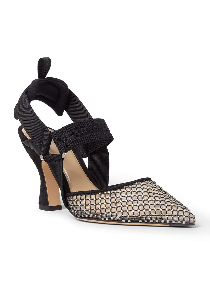 HUMMINGBIRD HIGH-HEELED SLINGBACK IN MESH AND BLACK SUEDE