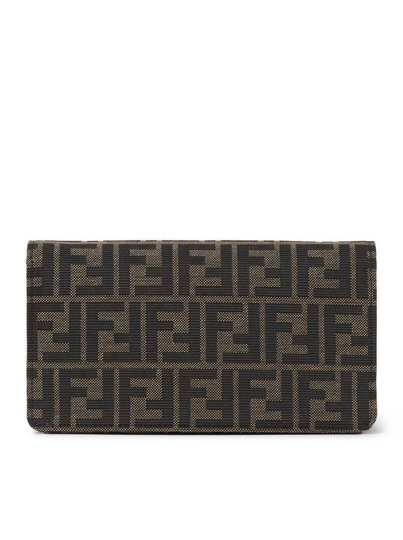 FF ZUCCA JACQUARD AND BROWN LEATHER WALLET