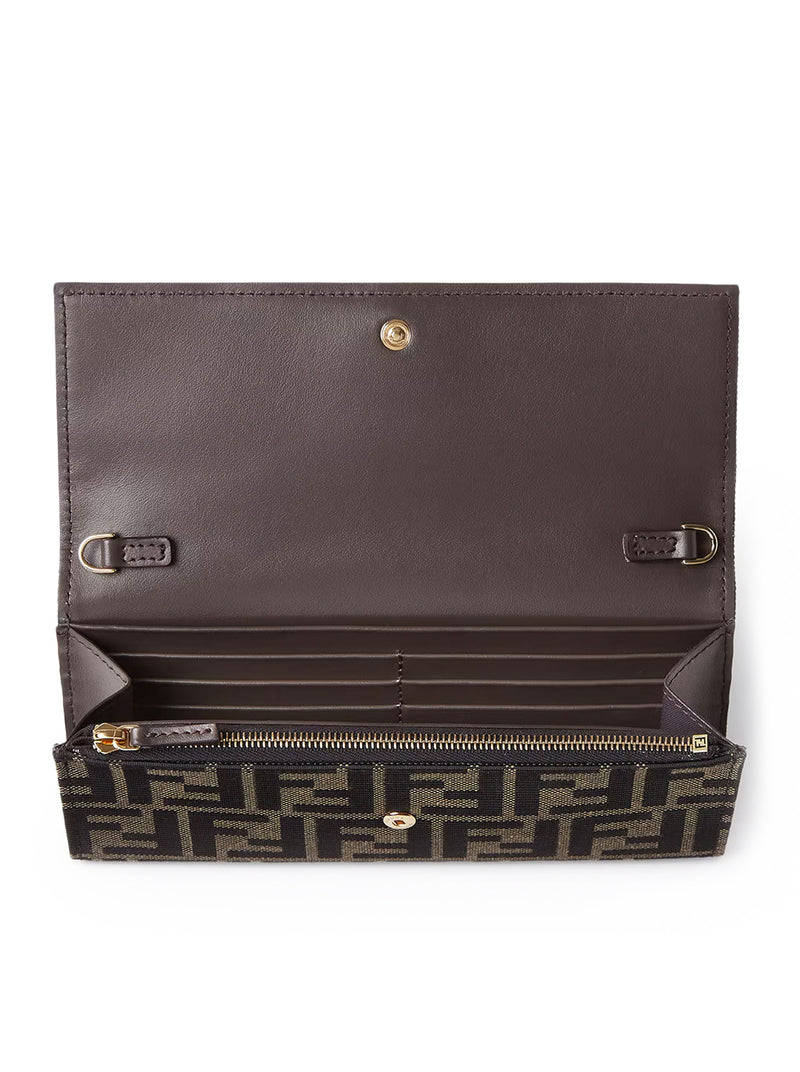 CONTINENTAL WALLET IN JACQUARD FF ZUCCA AND BROWN LEATHER