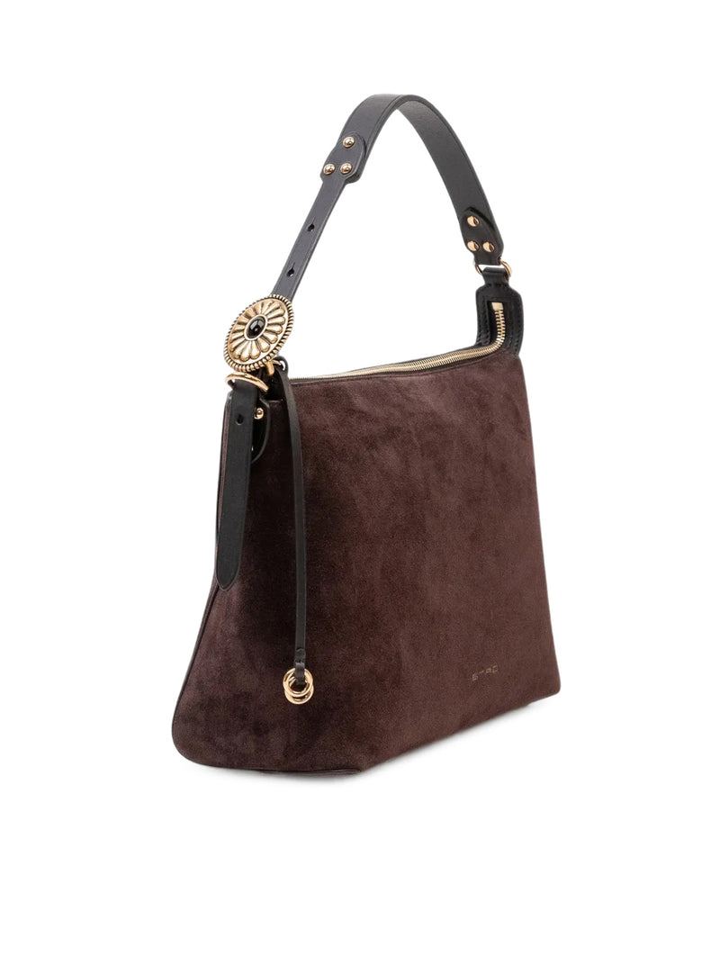 SUEDE SHOULDER BAG WITH LEATHER DETAILS