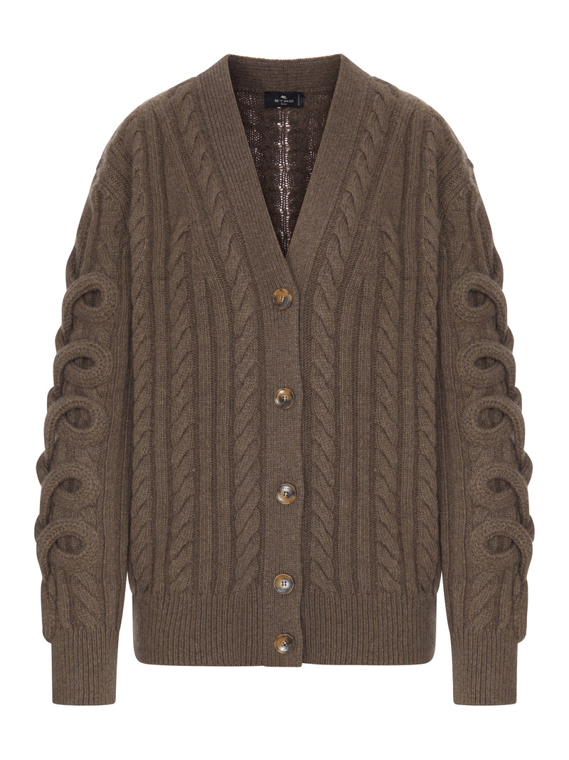 CABLE KNIT CARDIGAN WITH CURLY SLEEVES