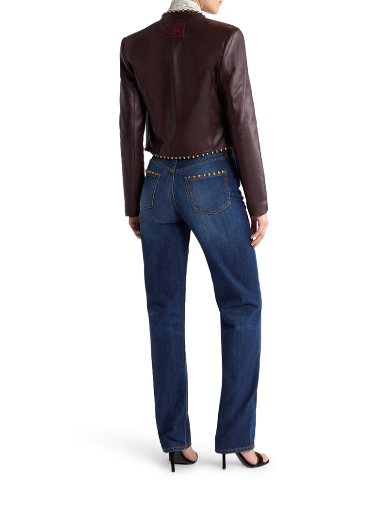 STUDDED CROPPED LEATHER JACKET