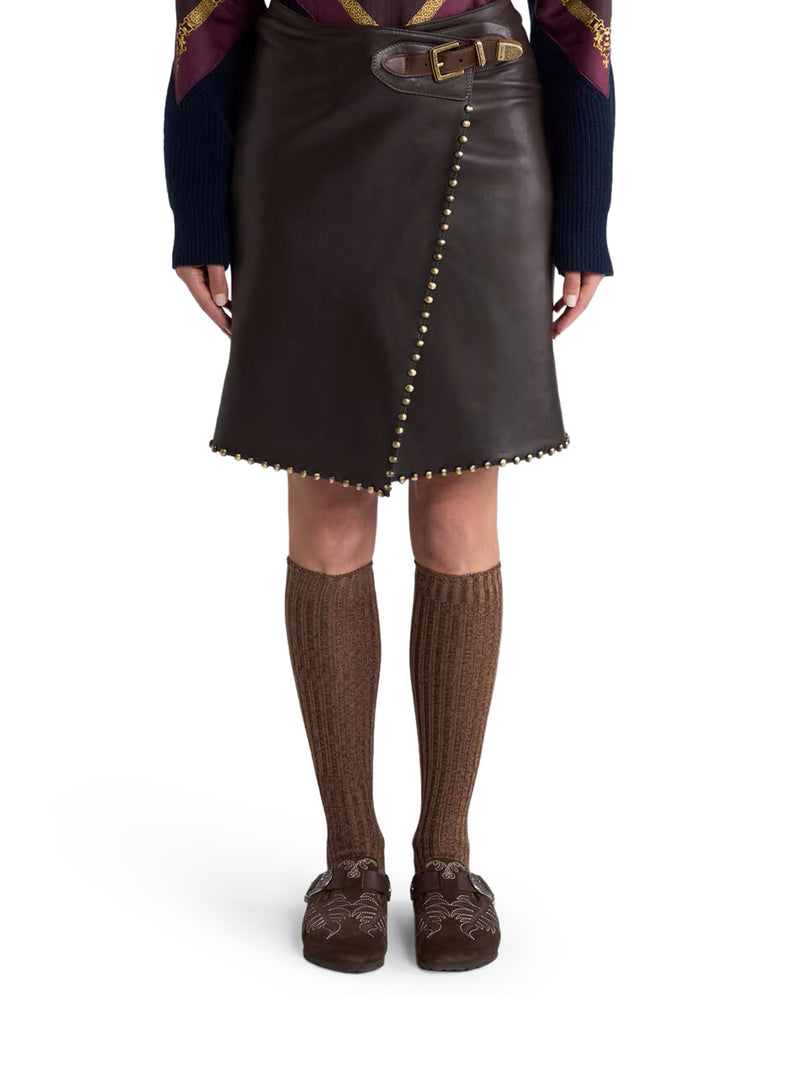 SHORT STUDDED LEATHER SKIRT