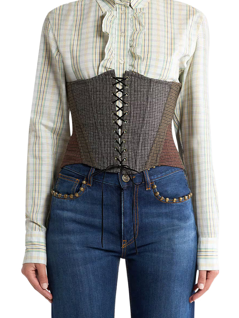 WOOL CORSET BELT WITH MICRO HOUNDSTOOTH PATTERN