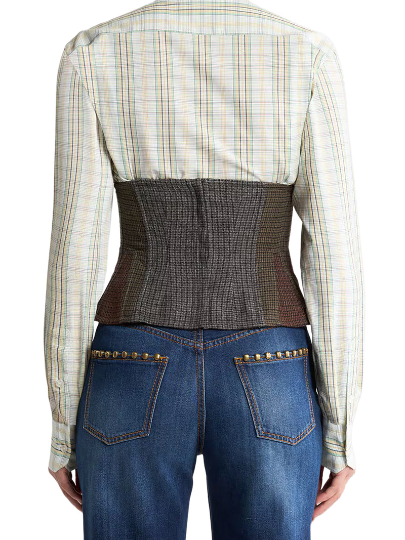 WOOL CORSET BELT WITH MICRO HOUNDSTOOTH PATTERN