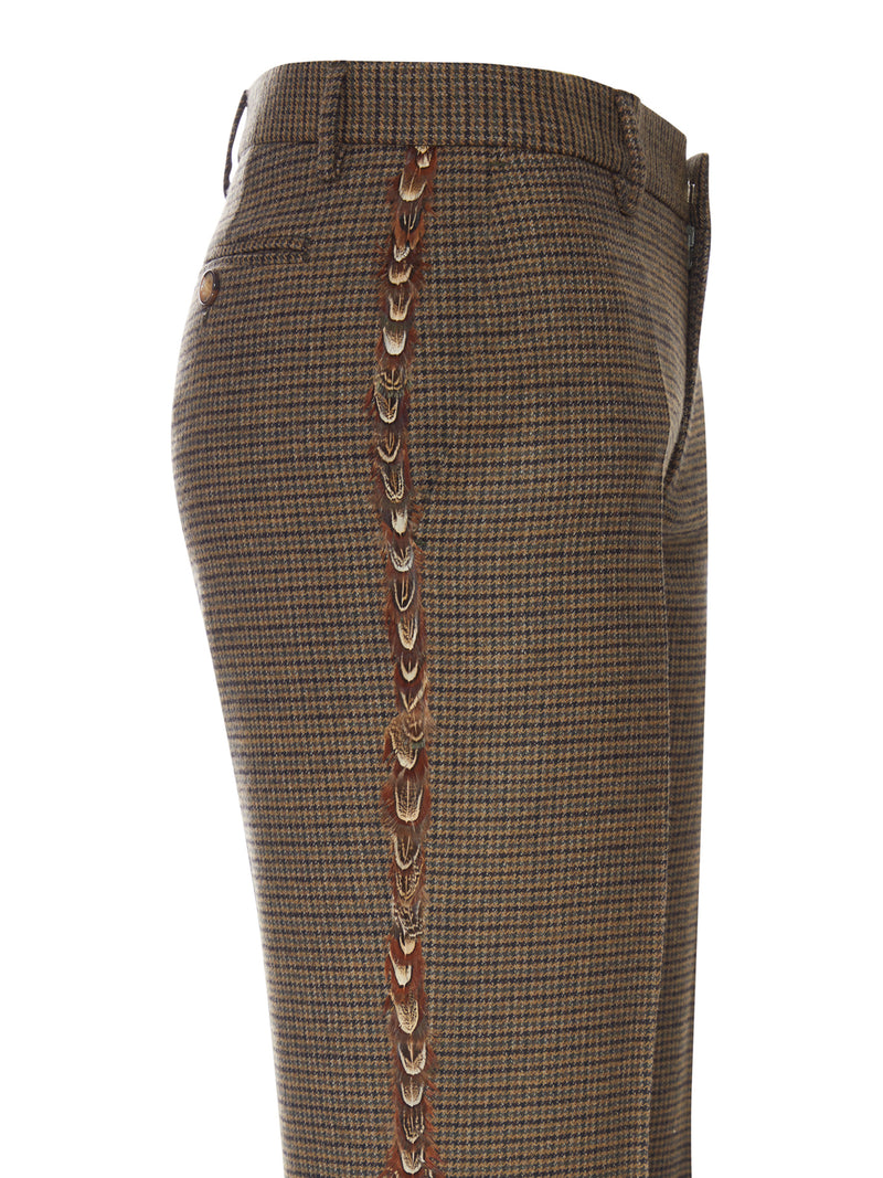 TAILORED CHECKED TROUSERS WITH FEATHER DETAIL