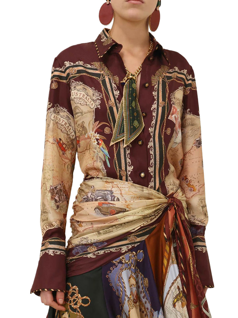 PRINTED SATIN SHIRT WITH A SCARF MOTIF