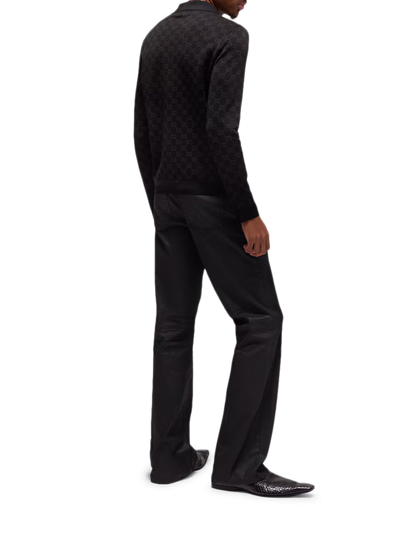COATED COTTON DENIM FLARE TROUSERS