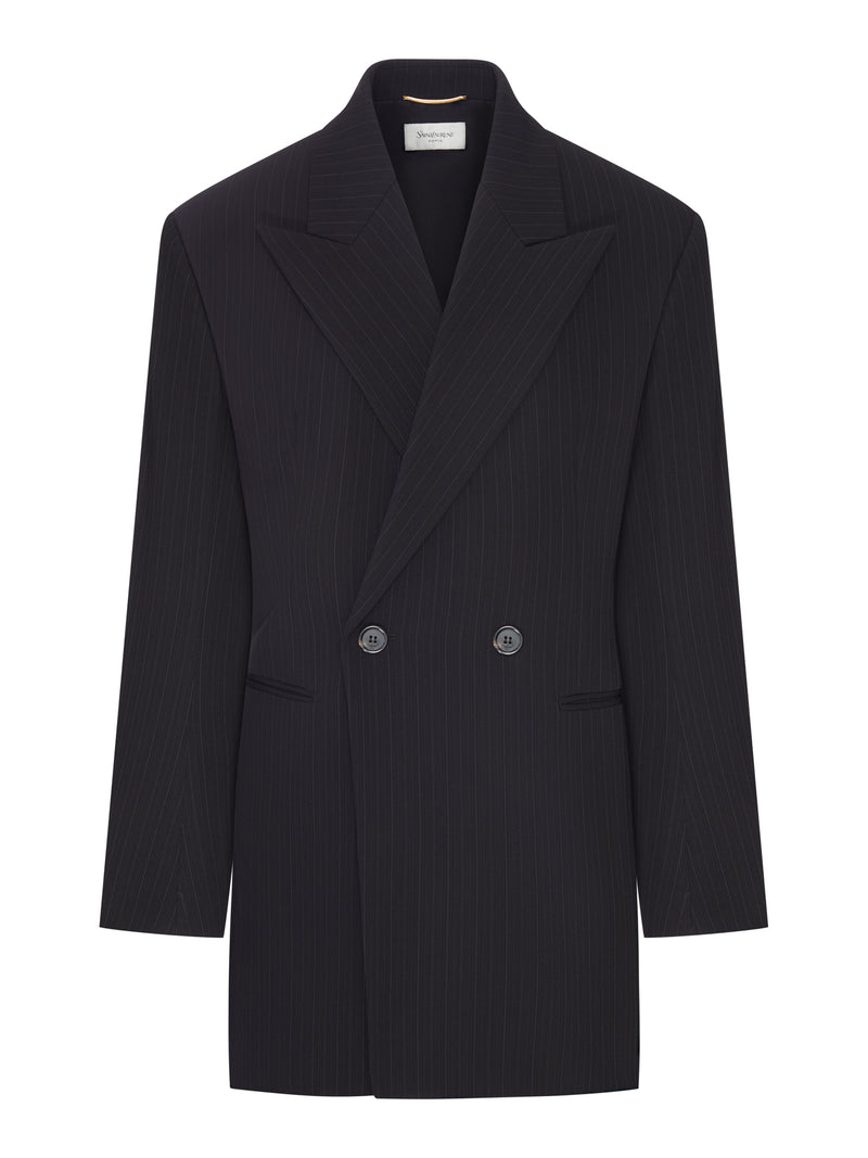 DOUBLE-BREASTED PINSTRIPED MÉLANGE WOOL JACKET