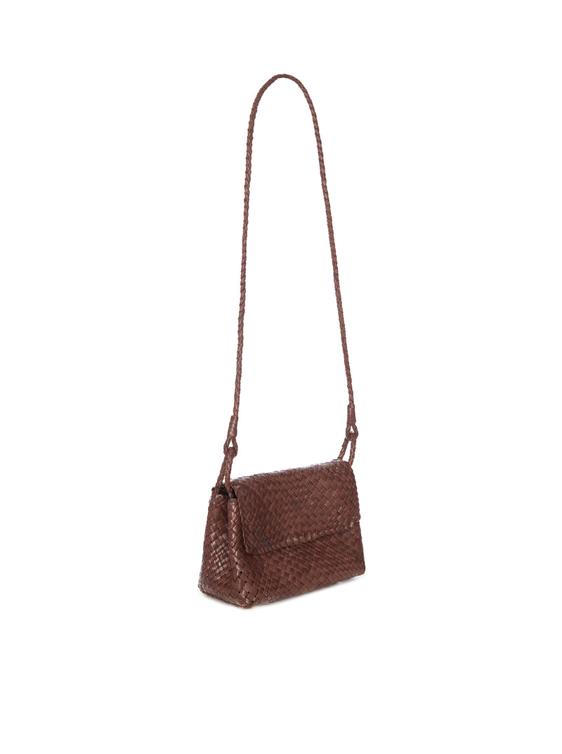 WOVEN LEATHER SHOULDER BAG WITH FLAP