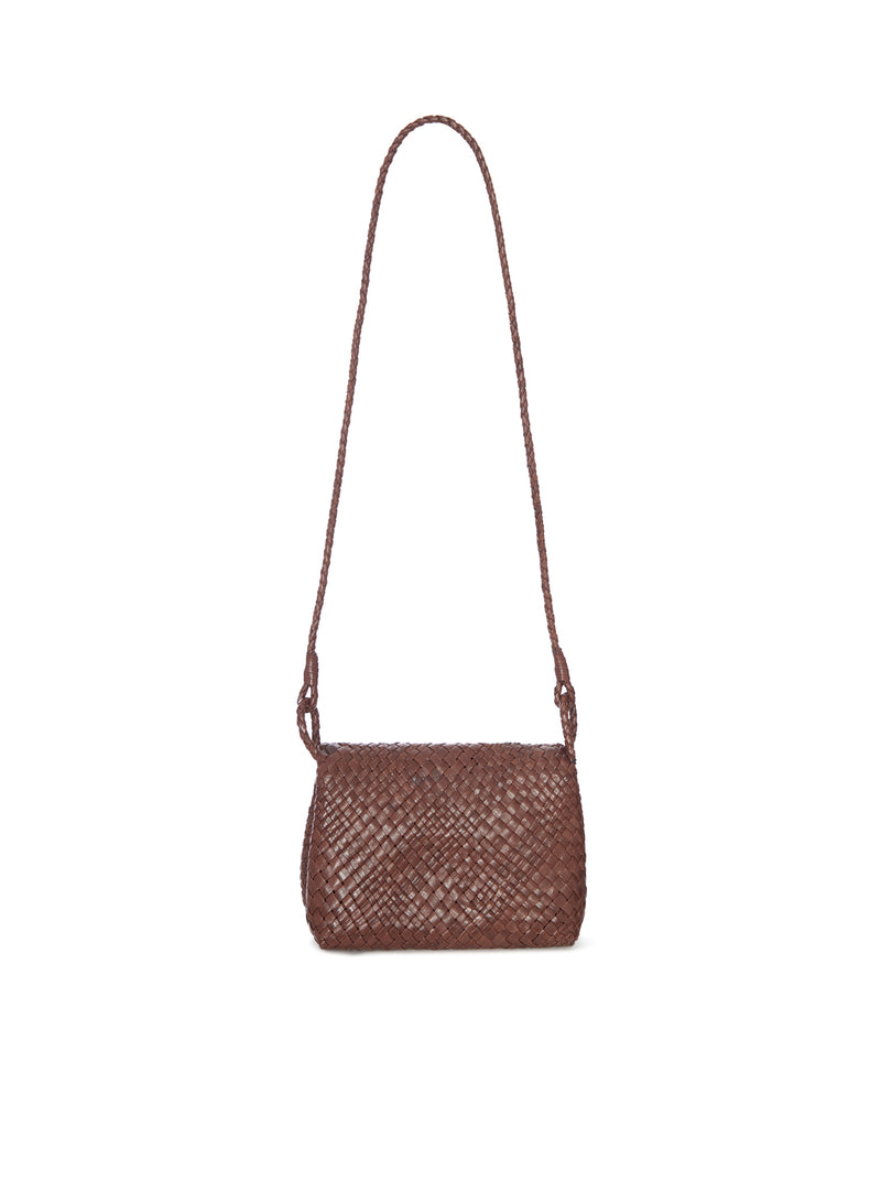 WOVEN LEATHER SHOULDER BAG WITH FLAP