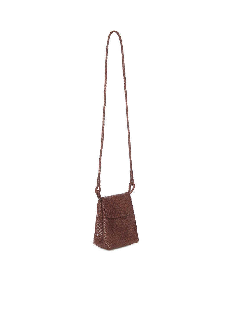 WOVEN LEATHER SHOULDER BAG WITH FLAP