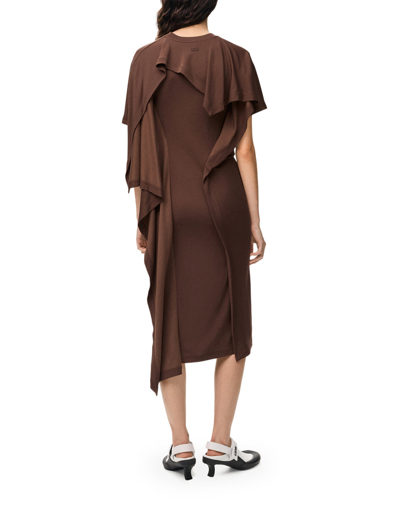 DRESS WITH ASYMMETRIC DRAPED CONSTRUCTION AND CAPE PANEL