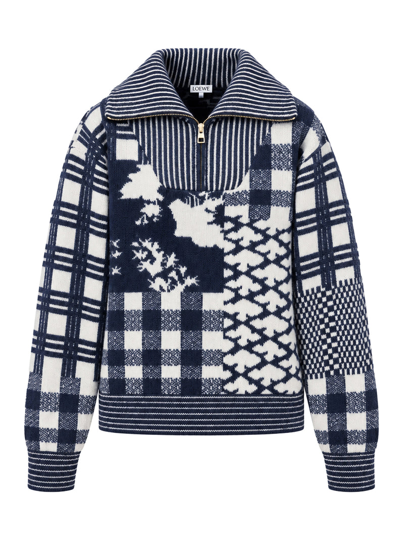 DOUBLE-FACED WOOL SWEATSHIRT WITH JACQUARD PIQUÉ STITCHING