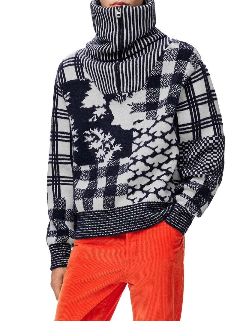 DOUBLE-FACED WOOL SWEATSHIRT WITH JACQUARD PIQUÉ STITCHING
