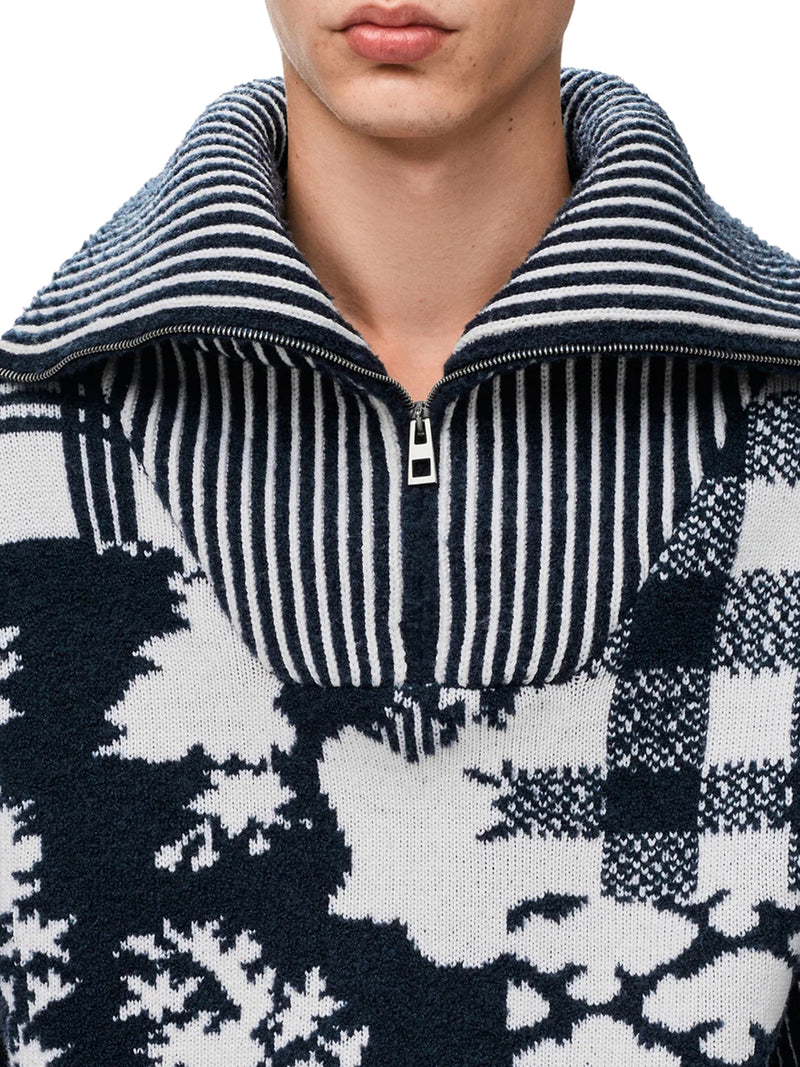 DOUBLE-FACED WOOL SWEATSHIRT WITH JACQUARD PIQUÉ STITCHING