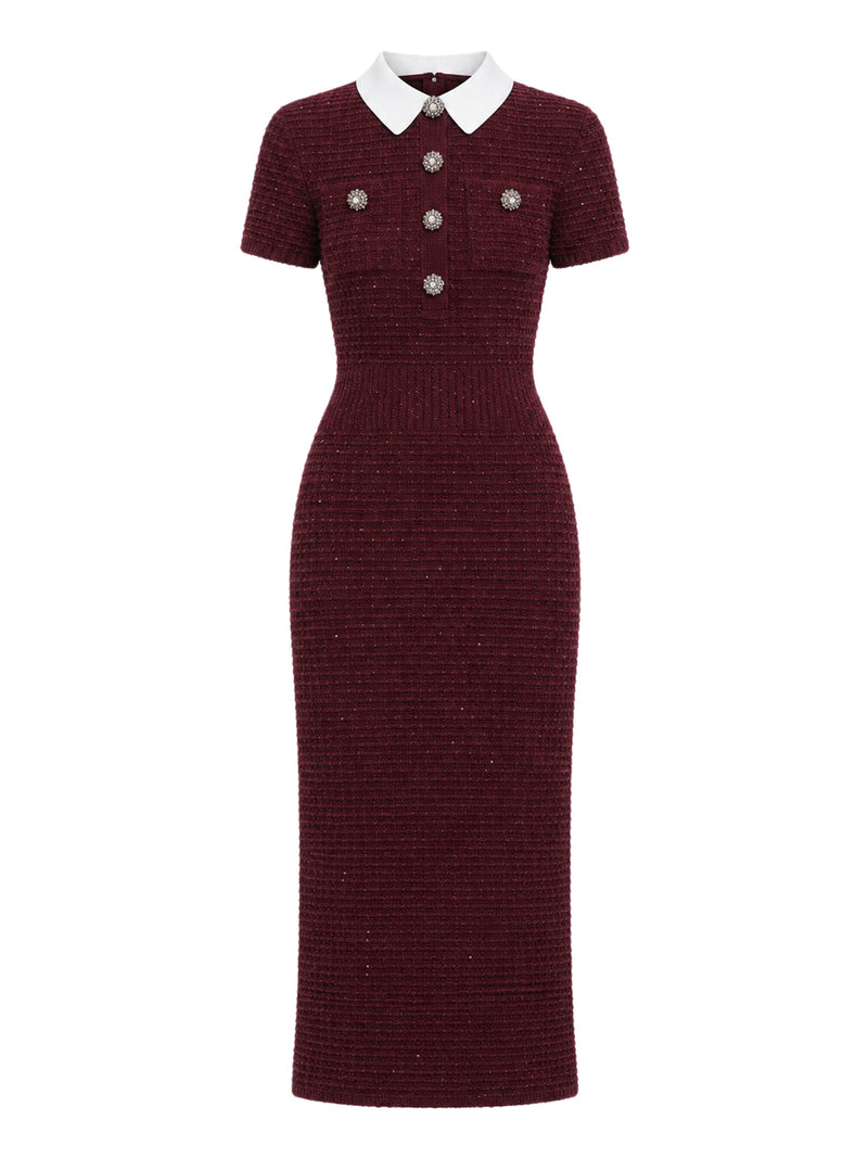BORDEAUX TEXTURED KNIT MIDI DRESS