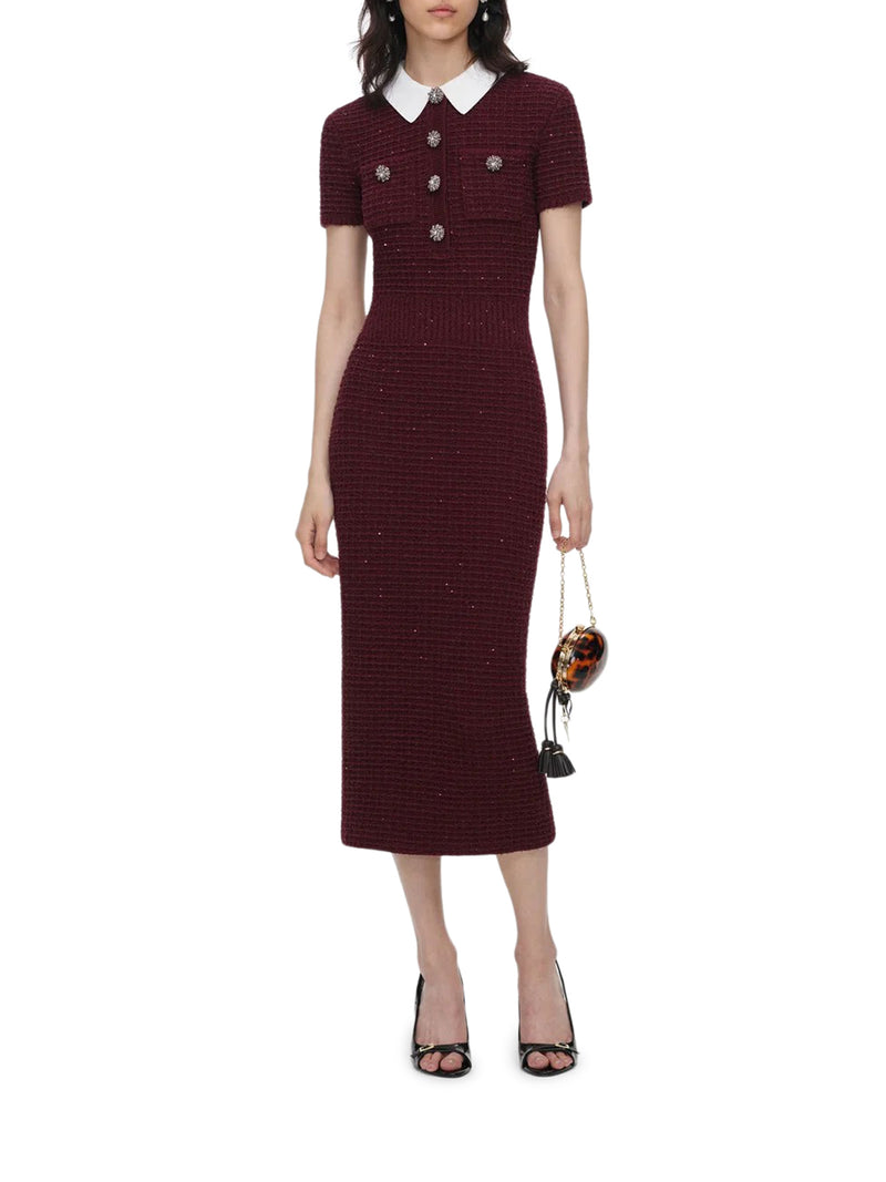BORDEAUX TEXTURED KNIT MIDI DRESS