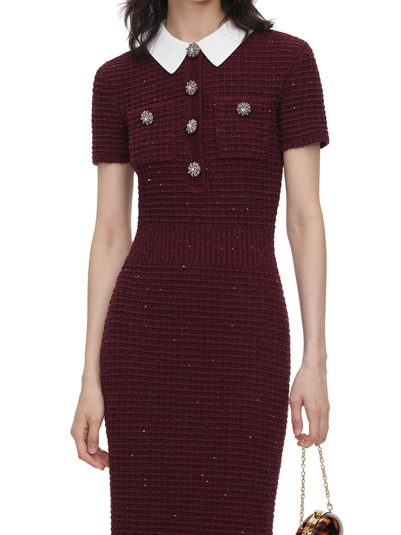 BORDEAUX TEXTURED KNIT MIDI DRESS