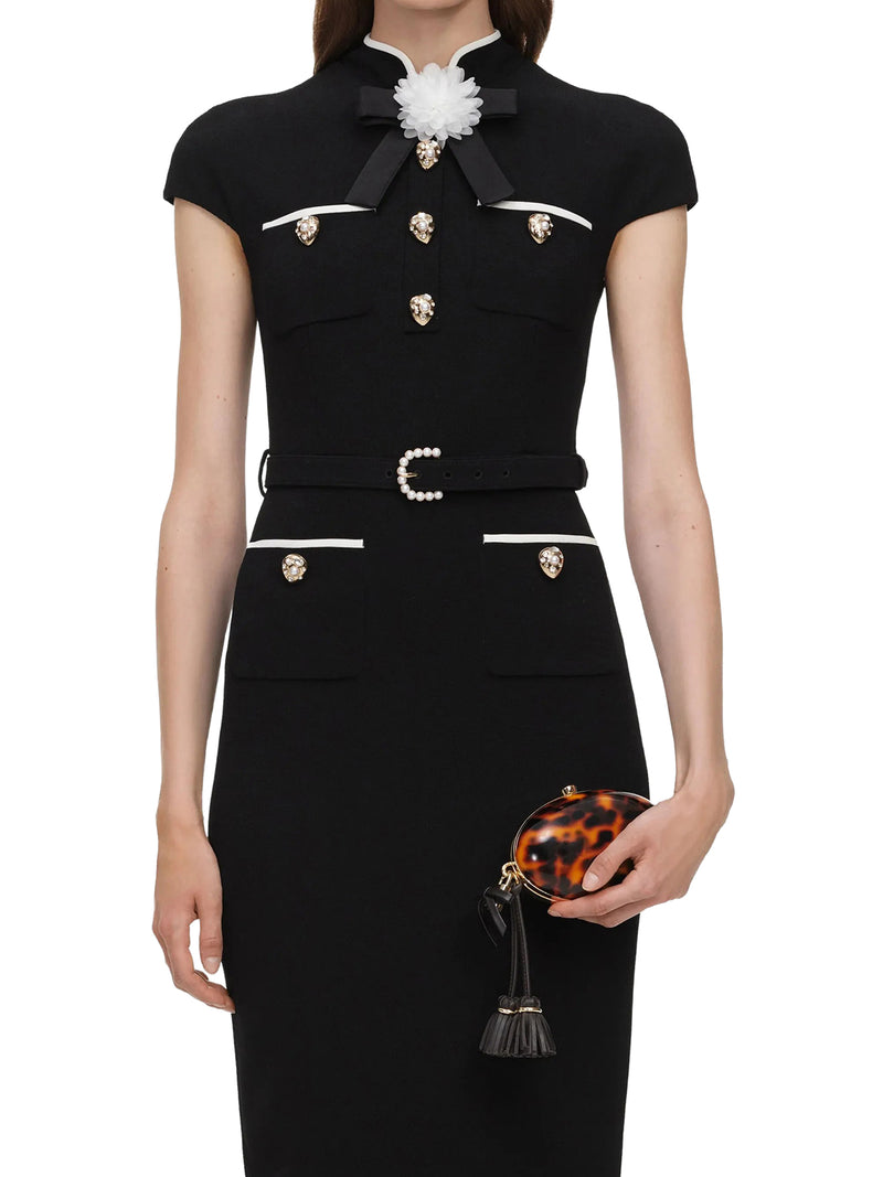 LONG DRESS WITH JEWEL BUTTONS AND BELT