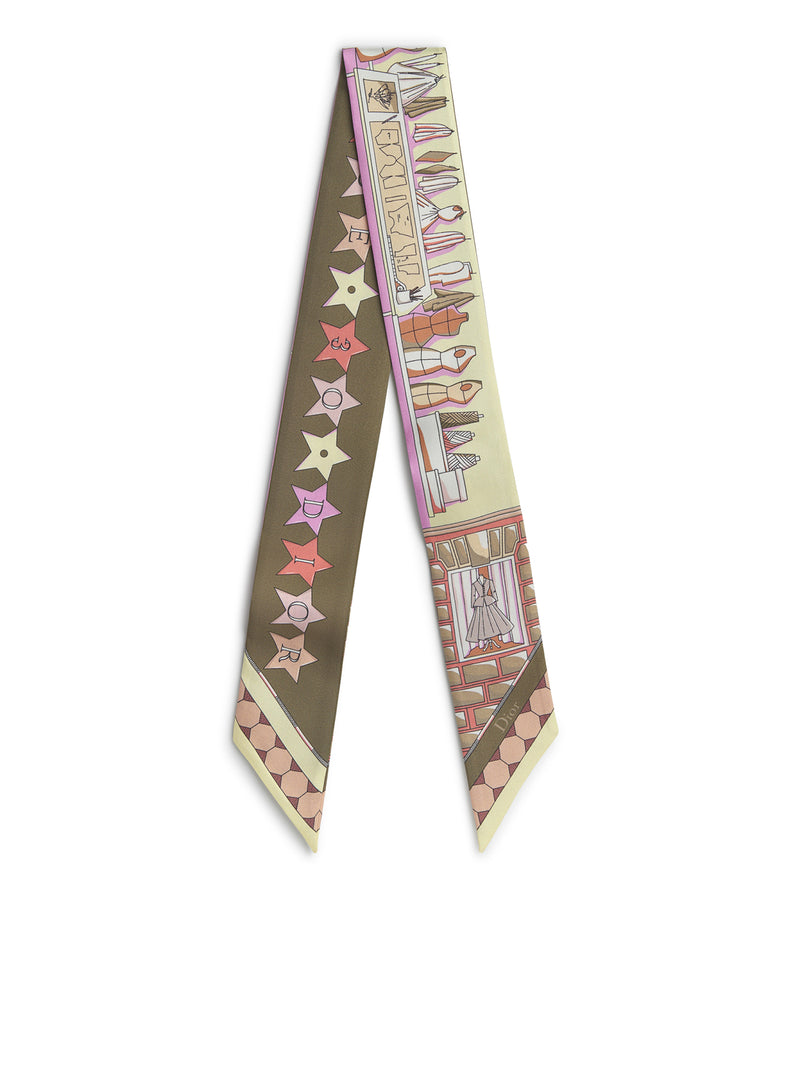 MULTICOLOURED BEIGE SILK TWILL MITZAH SCARF