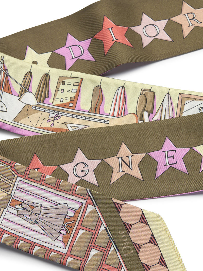 MULTICOLOURED BEIGE SILK TWILL MITZAH SCARF