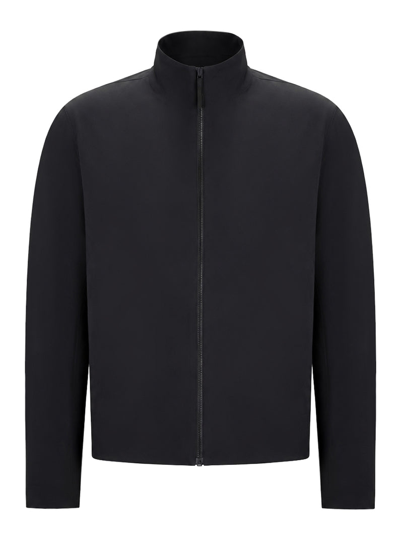 BLACK TECHNICAL JACKET WITH HIGH COLLAR AND FRONT ZIP