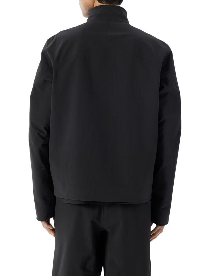 BLACK TECHNICAL JACKET WITH HIGH COLLAR AND FRONT ZIP