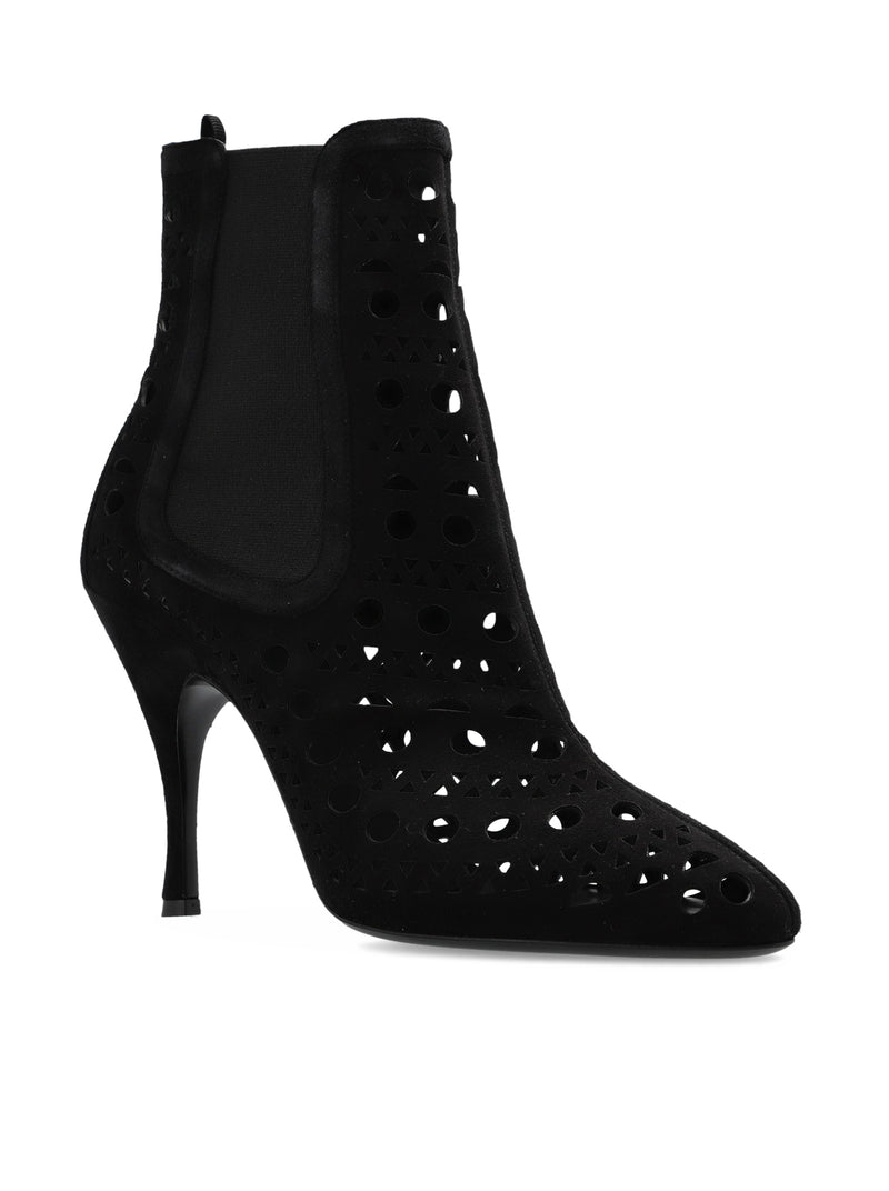ALAÏA BLACK SUEDE HEEL ANKLE BOOTS