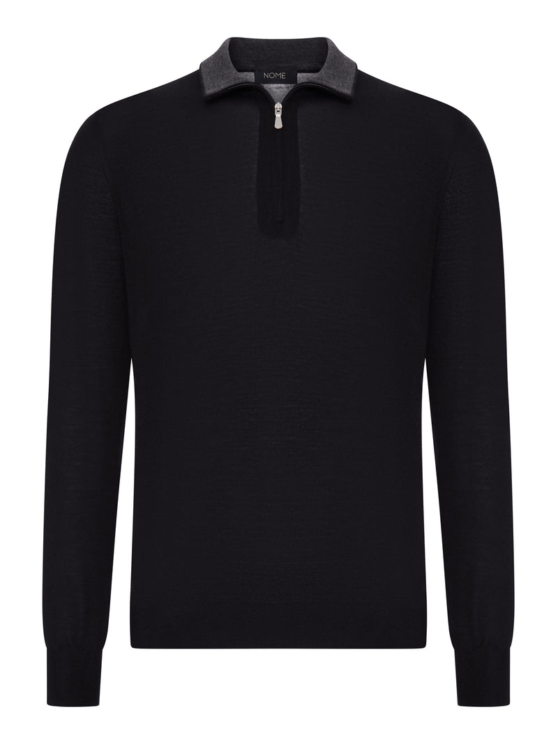 FINE KNIT POLO SWEATER WITH ZIP