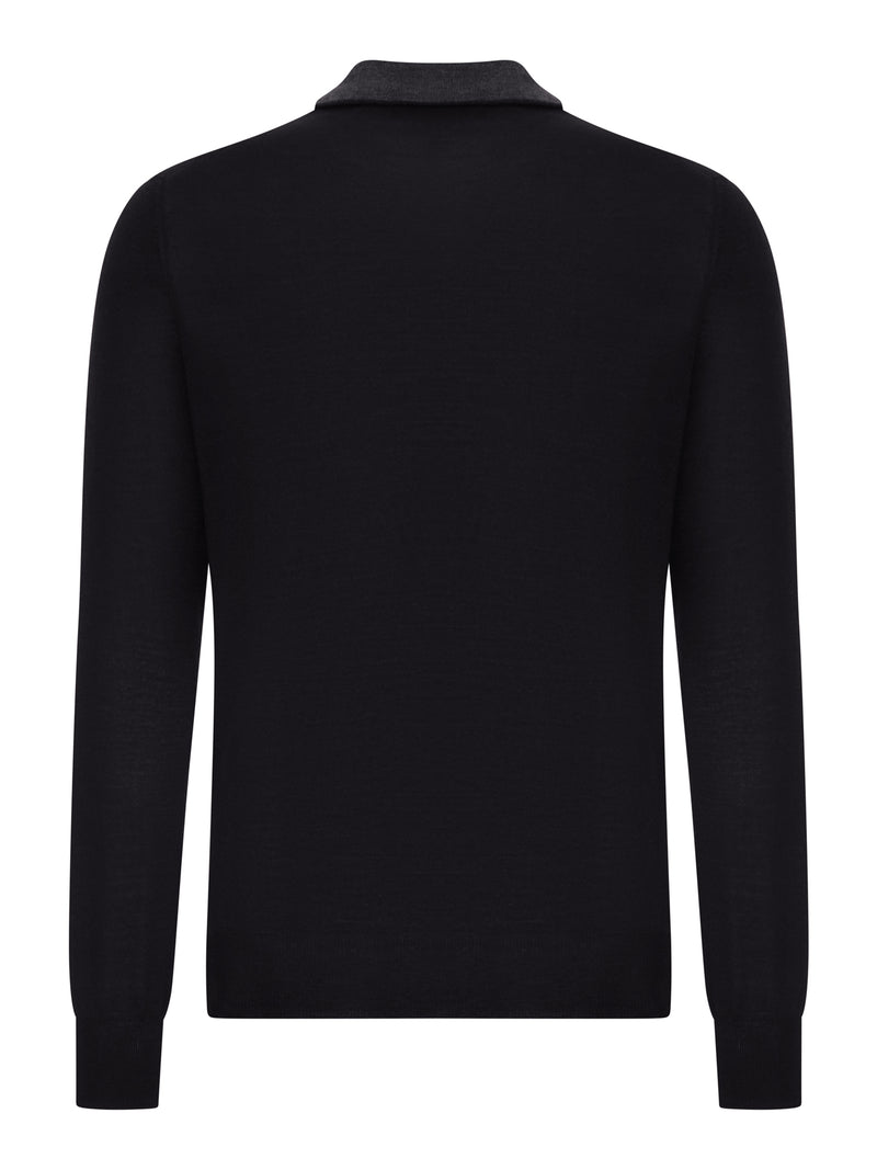 FINE KNIT POLO SWEATER WITH ZIP