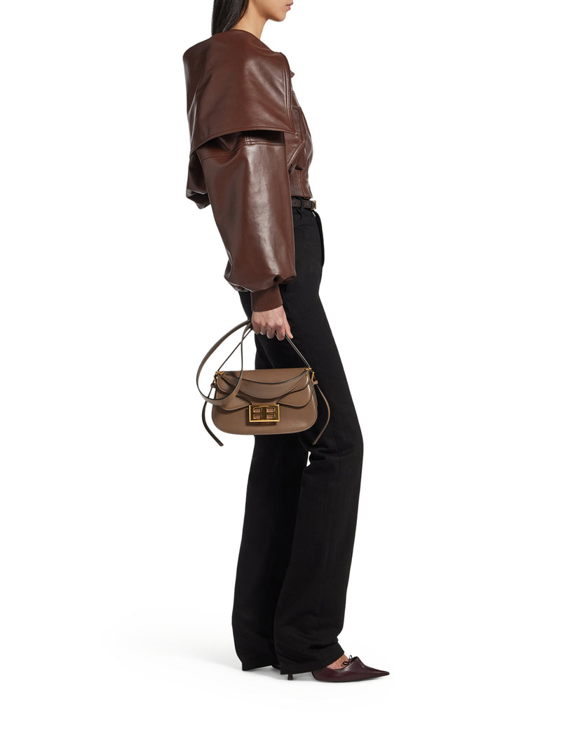 WRAP-STYLE LEATHER BLOUSON WITH A WIDE COLLAR